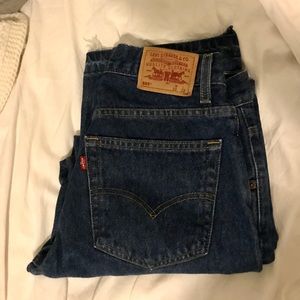 high waisted dark wash denim levi’s